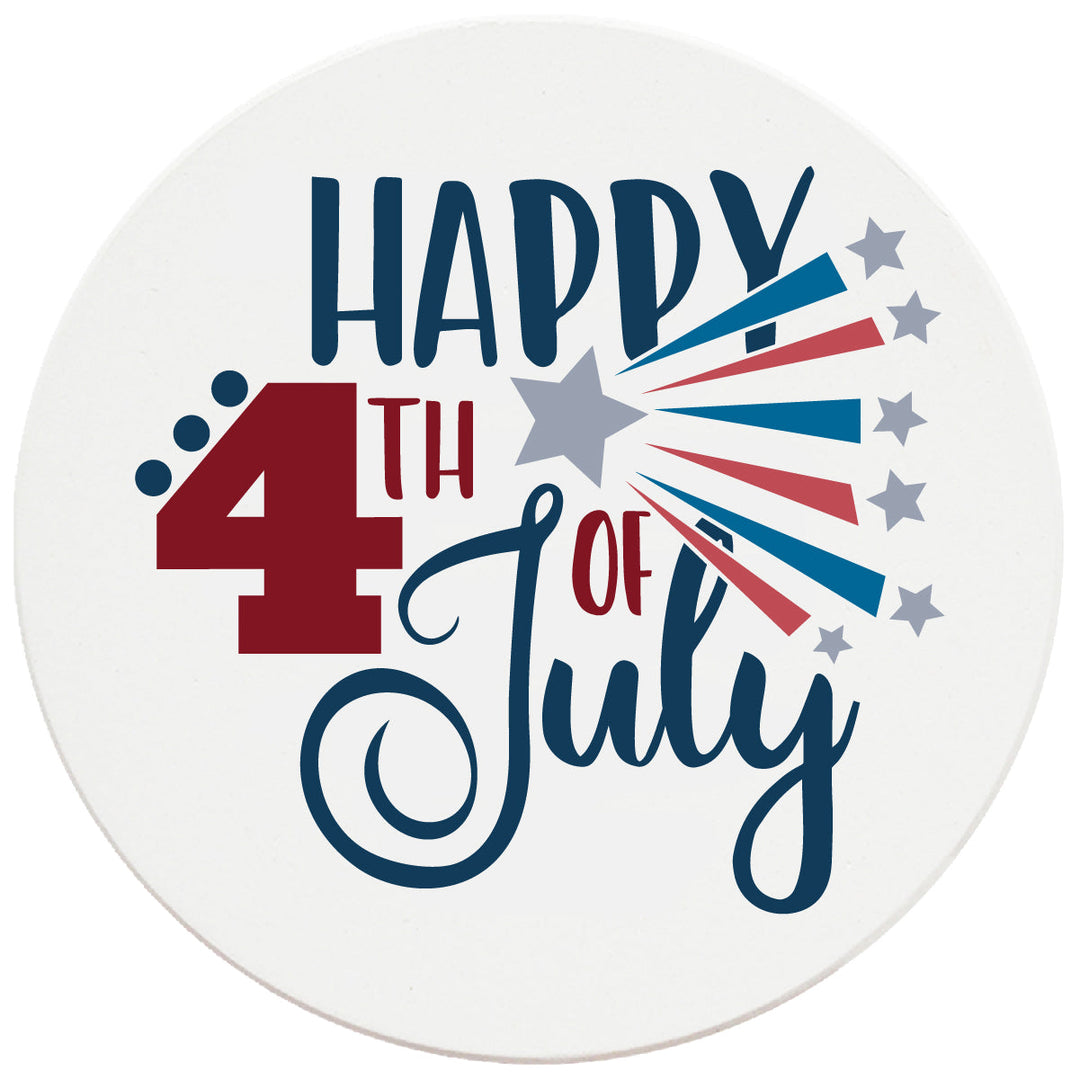 4 Inch Round Ceramic Happy 4th of July, 2 Sets of 4, 8 Pieces