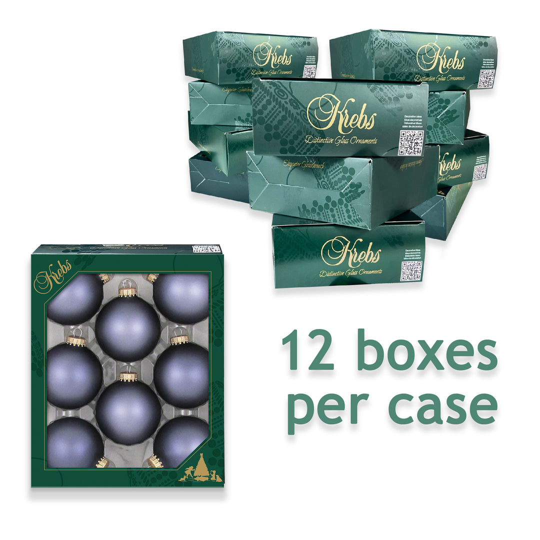 2 5/8" (67mm) Ball Ornaments, Gold Caps, Bluestone Velvet, 8/Box, 12/Case, 96 Pieces