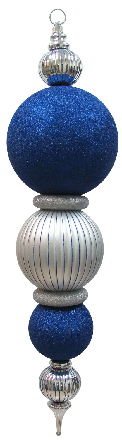 38" Multiball Rippled Shatterproof Finial, Blue & Silver, Case, 1 Pieces