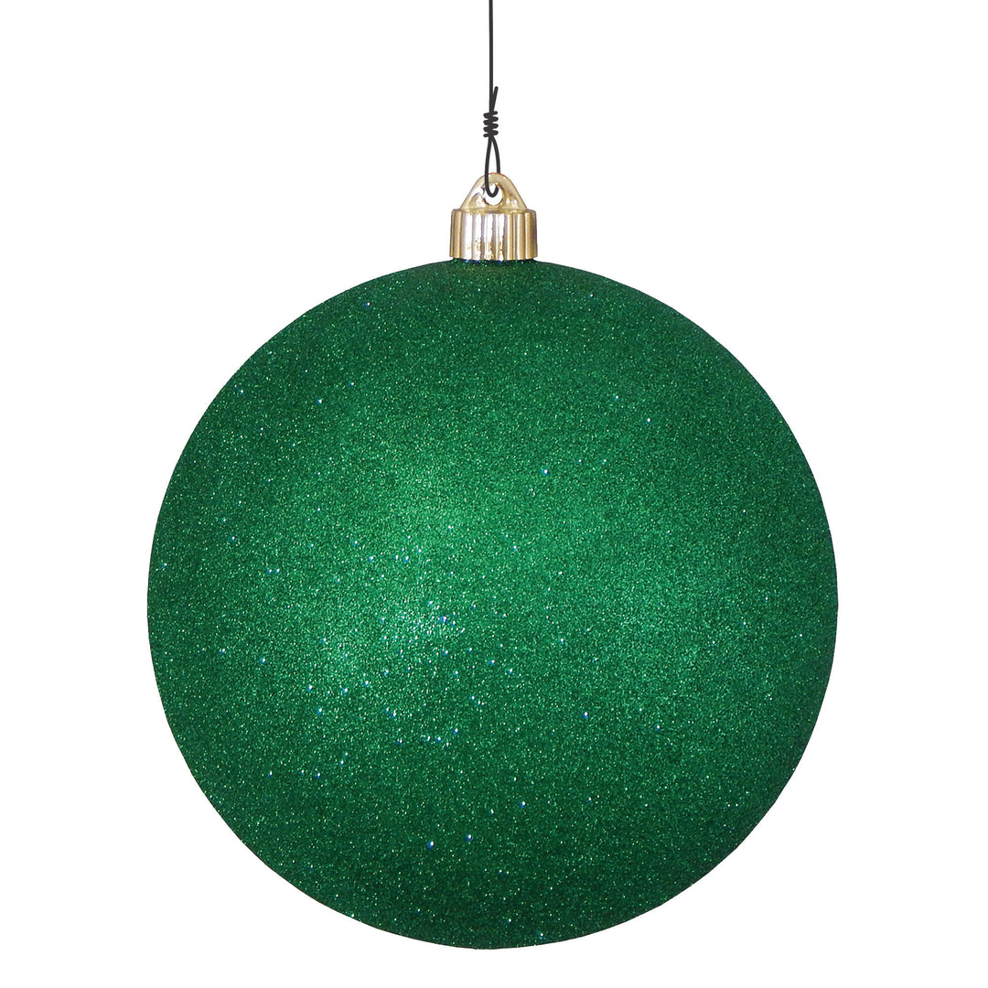 8" (200mm) Giant Commercial Pre-Wired Shatterproof Ball Ornament, Emerald Glitter, Case, 6 Pieces