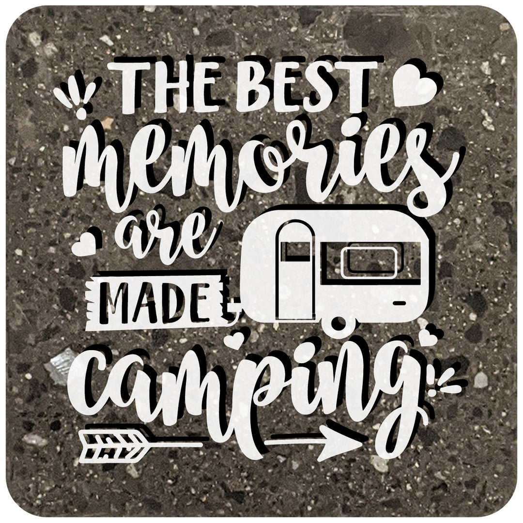 4" Square Black Stone Coaster - The Best Memories Are Made Camping, 2 Sets of 4, 8 Pieces