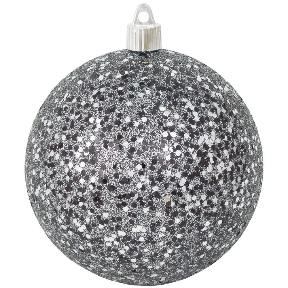 Black / Silver Glitz 4 3/4" (120mm) Shatterproof Ball, Case, 4 Pieces per Bag, 9 Bags per case36 Pieces - Christmas by Krebs Wholesale