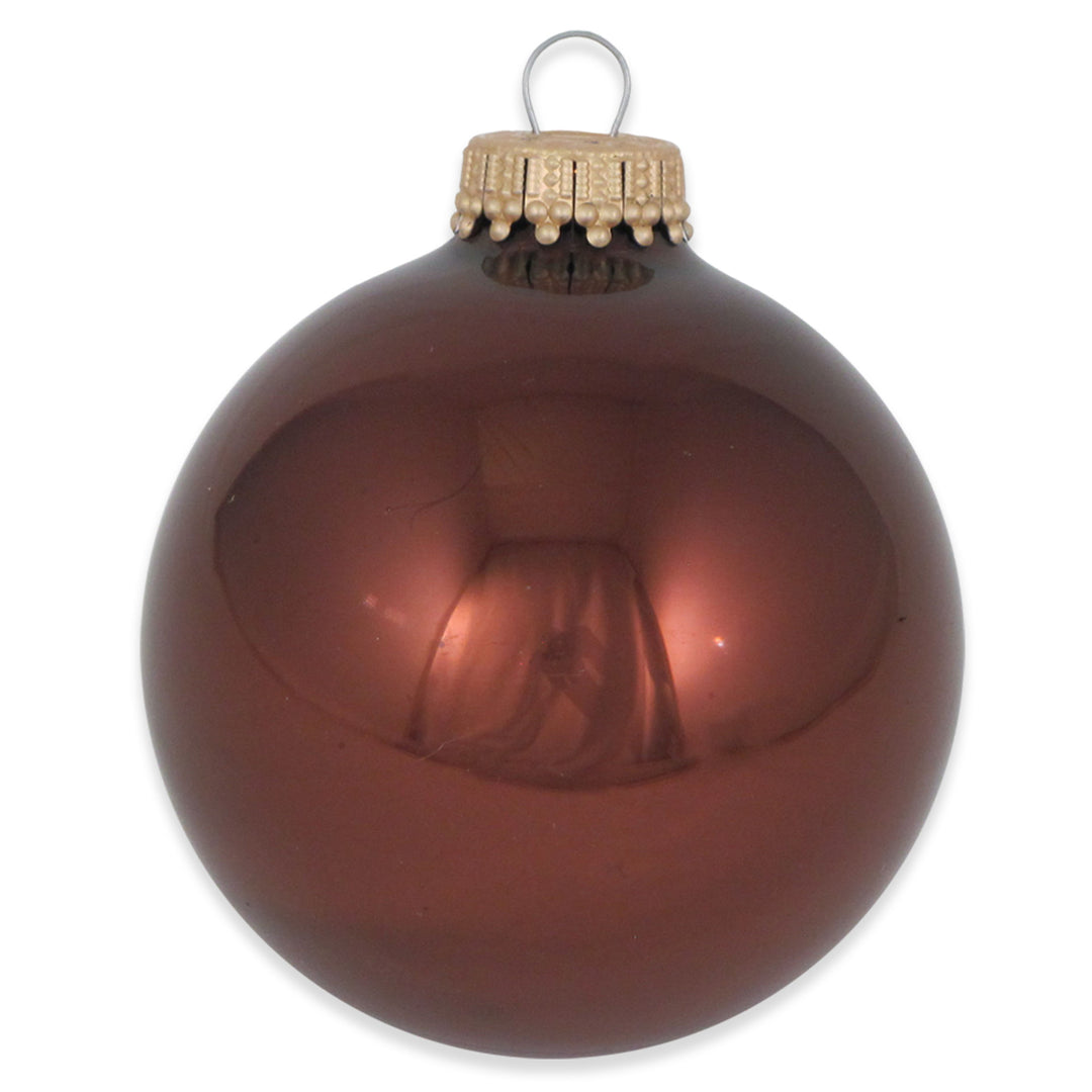 2 5/8" (67mm) Ball Ornaments, Gold Caps, Friar Brown Shine, 8/Box, 12/Case, 96 Pieces
