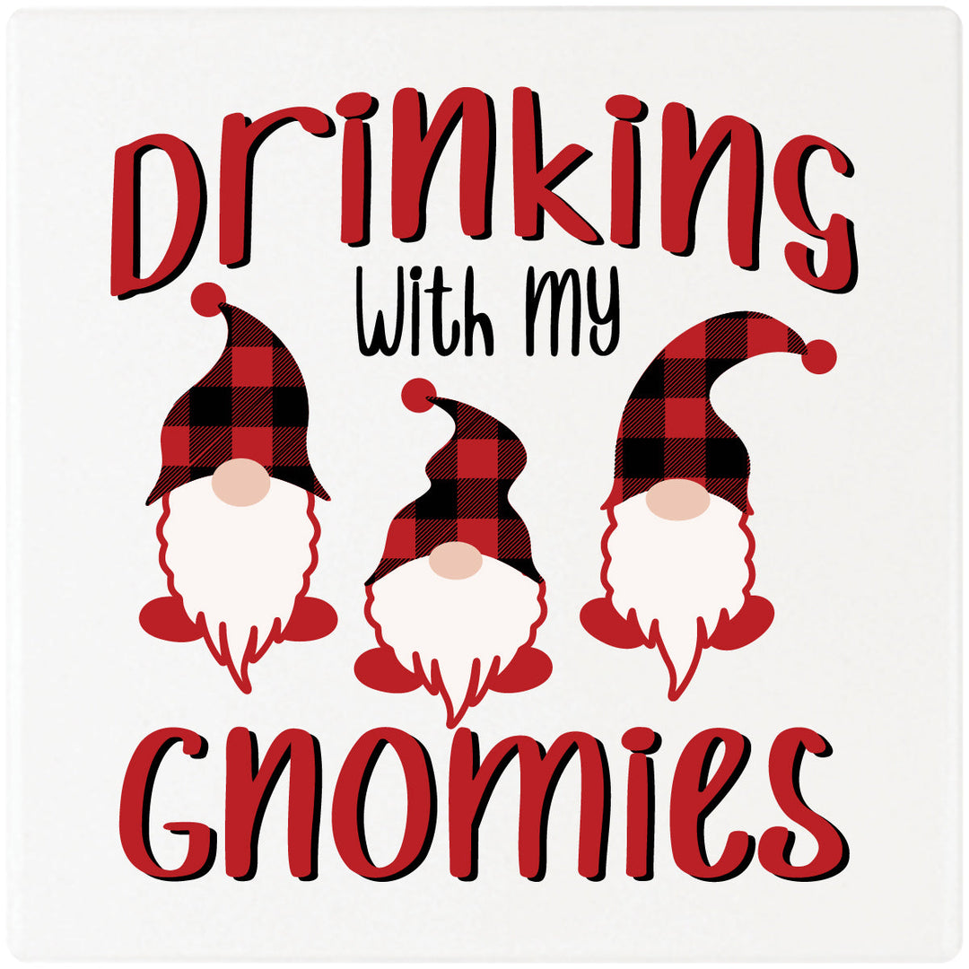 4" Square Cermaic Christmas Humor Coaster Set, Drinking With My Gnomies, 2 Sets of 4, 8 Pieces