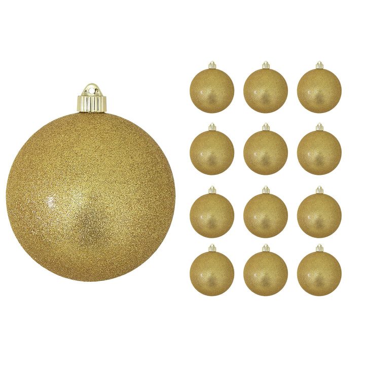 6" (150mm) Commercial Shatterproof Ball Ornament, Gold Glitter, 2 per Bag, 6 Bags per Case, 12 Pieces