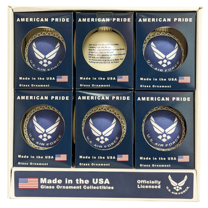 3 1/4" (80mm) Glass Ball Ornaments, Silver Pearl - Silk Air Force Logo and Hymn, 1/Box, 12/Case, 12 Pieces