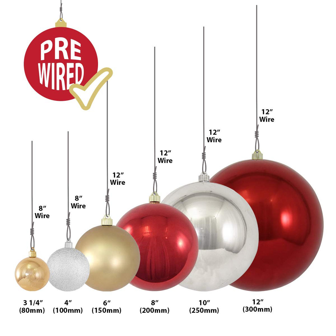 6" (150mm) Giant Commercial Pre-Wired Shatterproof Ball Ornament, Red Alert, Case, 12 Pieces