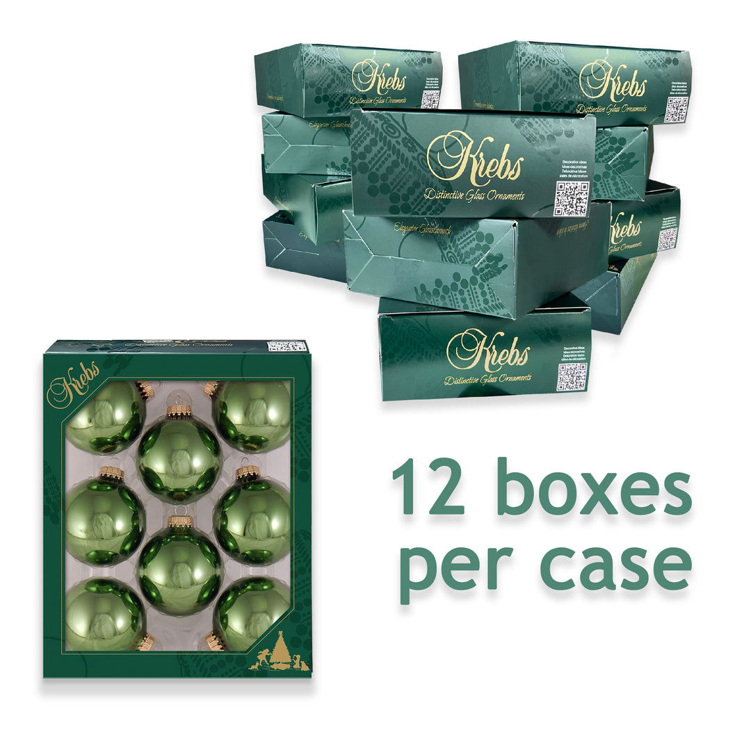 2 5/8" (67mm) Ball Ornaments, Gold Caps, Jungle Green Shine, 8/Box, 12/Case, 96 Pieces
