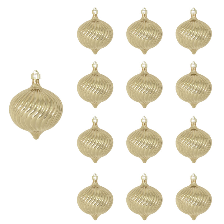 6" (150mm) Large Commercial Shatterproof Swirled Onion Ornaments, Gilded Gold, Case, 12 Pieces