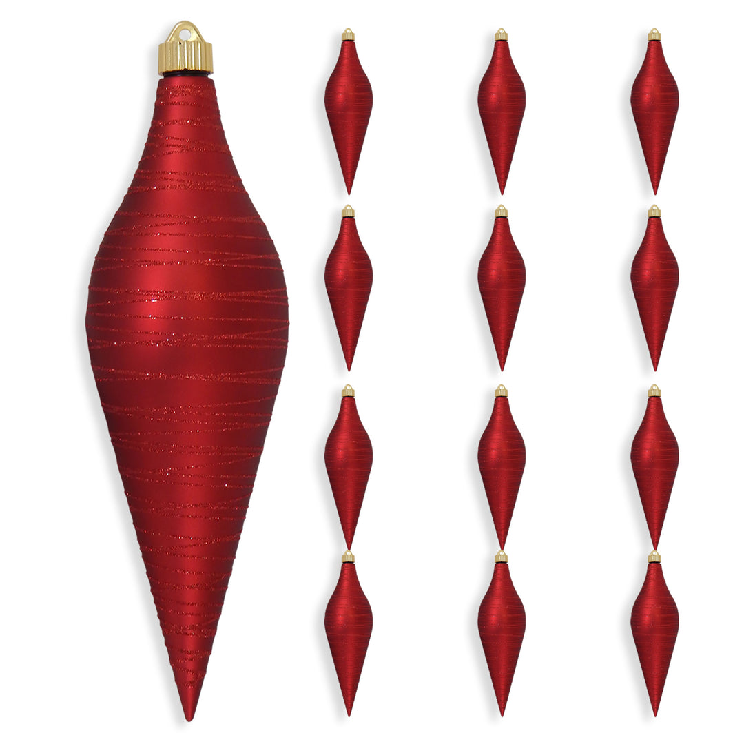 12 2/3" (320mm) Large Commercial Shatterproof Drop Ornaments, Red Alert with Red Tangles, Case, 12 Pieces