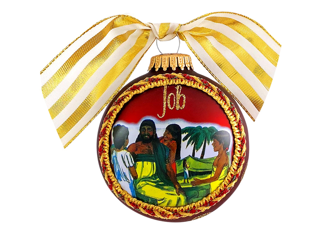 3 1/4" (80mm) Personalizable Hugs Specialty Gift Ornaments, Port Velvet Glass Ball with Bible Hero/ Job