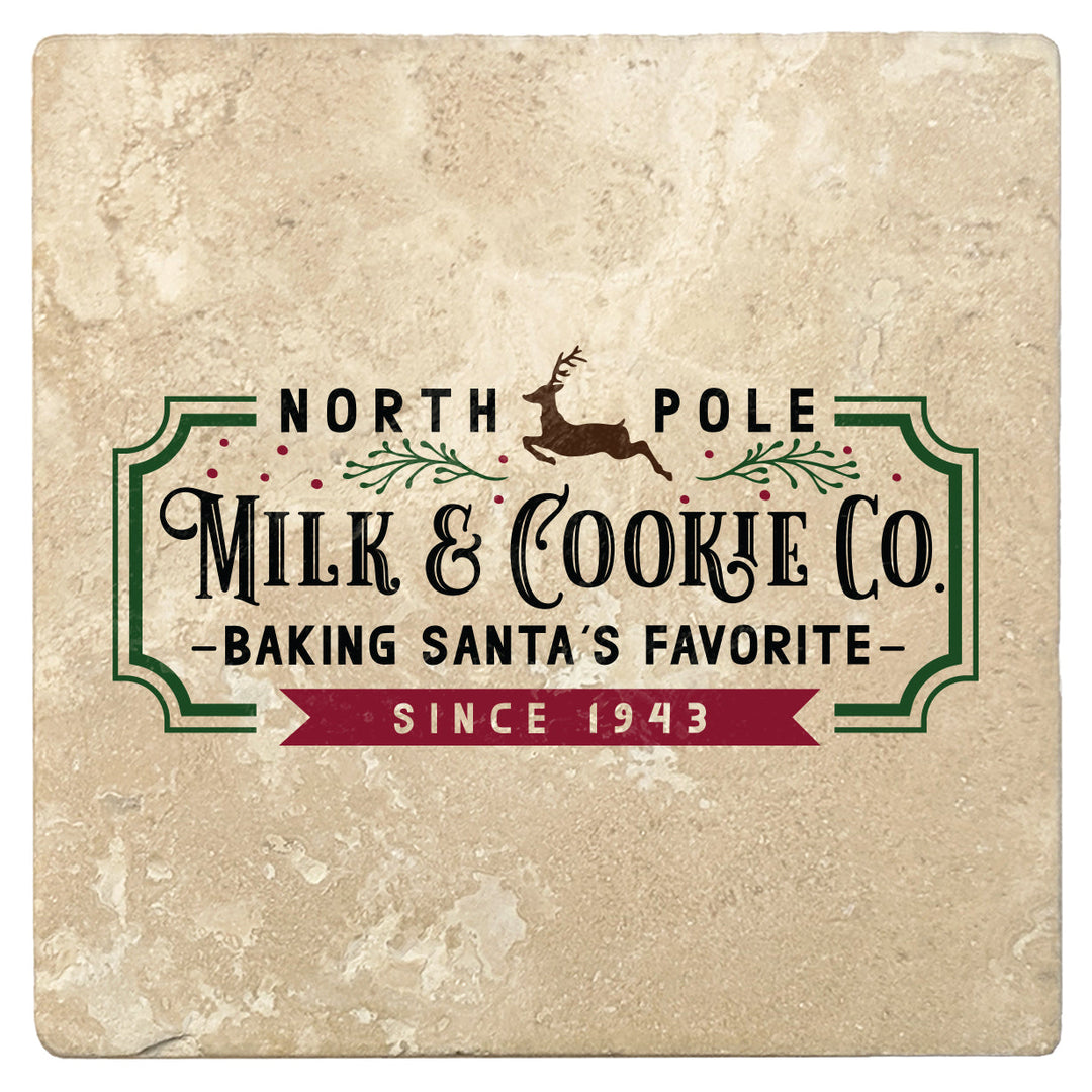 4" Absorbent Stone Christmas Drink Coasters, Milk and Cookie Company, 2 Sets of 4, 8 Pieces