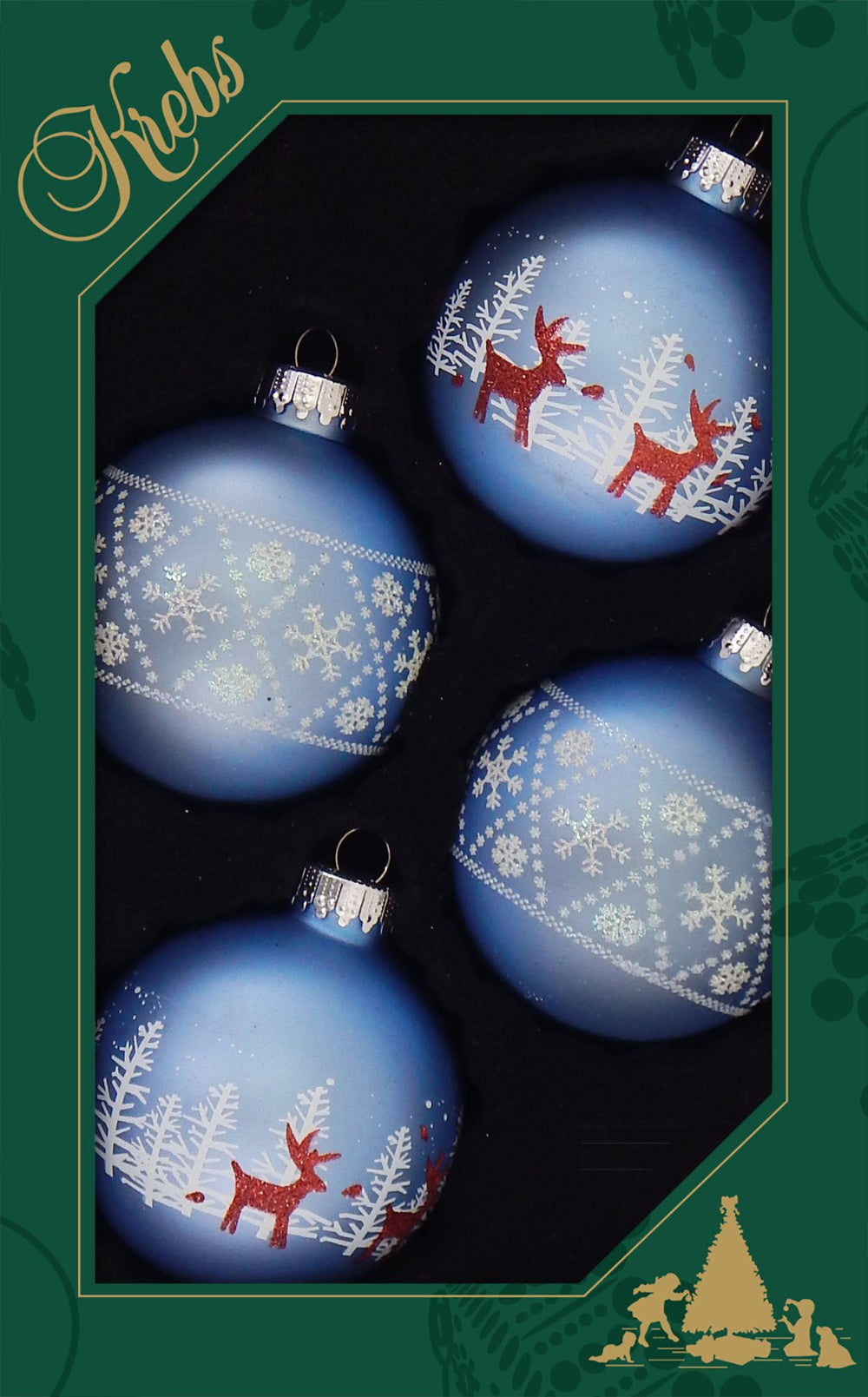2 5/8" (67mm) Ball Ornaments, Deer and Snowflake, Alpine, 4/Box, 12/Case, 48 Pieces