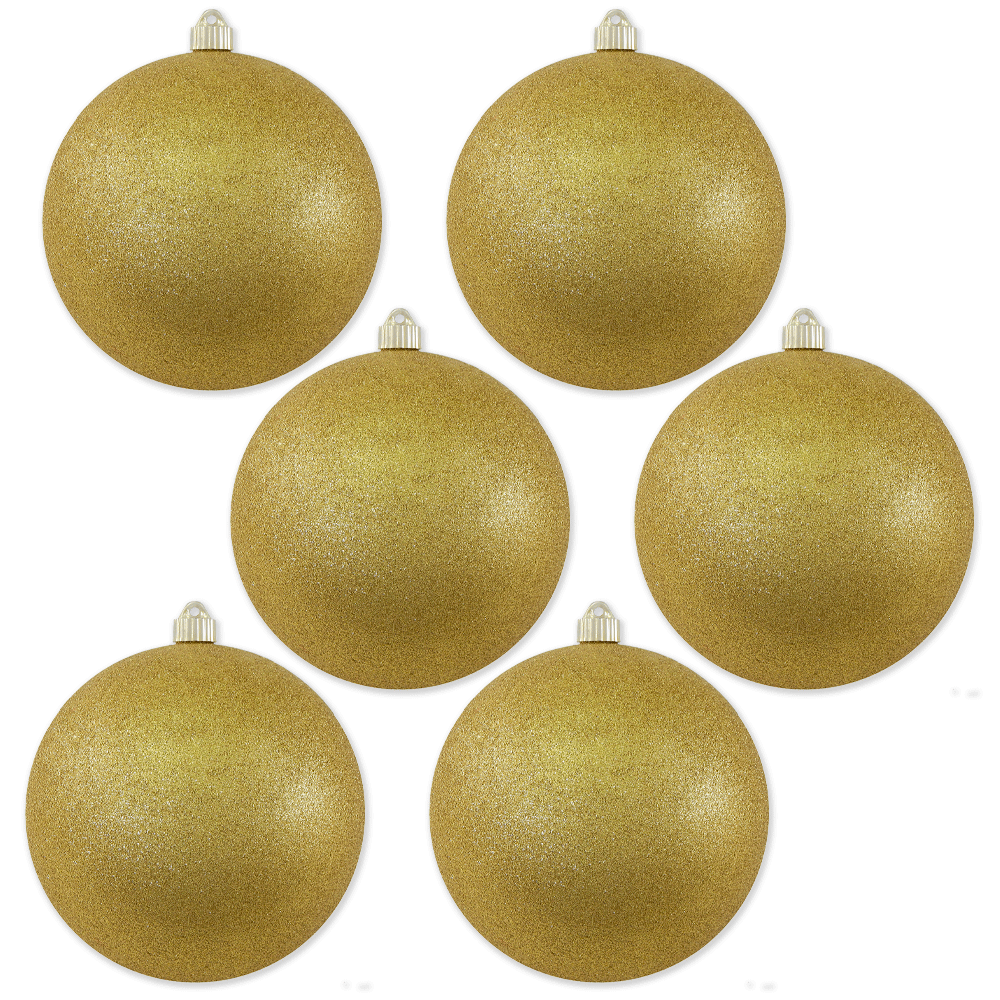 8" (200mm) Giant Commercial Shatterproof Ball Ornament, Gold Glitter, Case, 6 Pieces