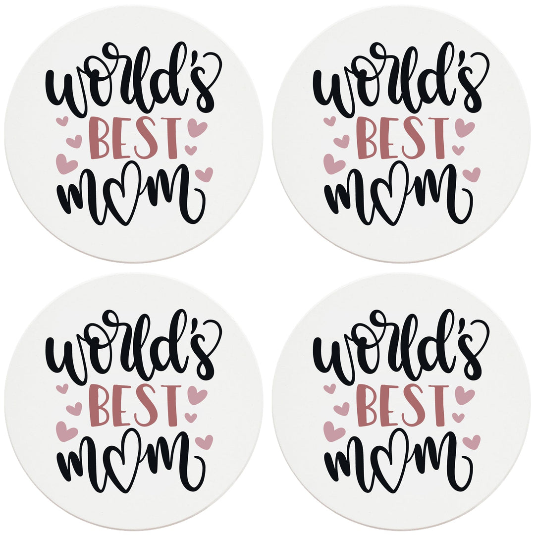 4" Round Ceramic Coasters - World's Best Mom, 4/Box, 2/Case, 8 Pieces