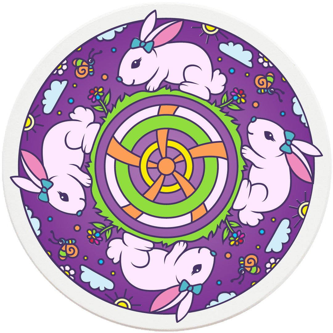4" Round Ceramic Coasters - Mandala Bunny, 4/Box, 2/Case, 8 Pieces