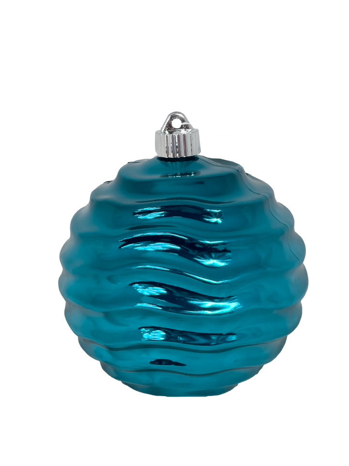 6" (150mm) Large Commercial Shatterproof Wavy Ornaments, Shiny Turquoise, Case, 12 Pieces