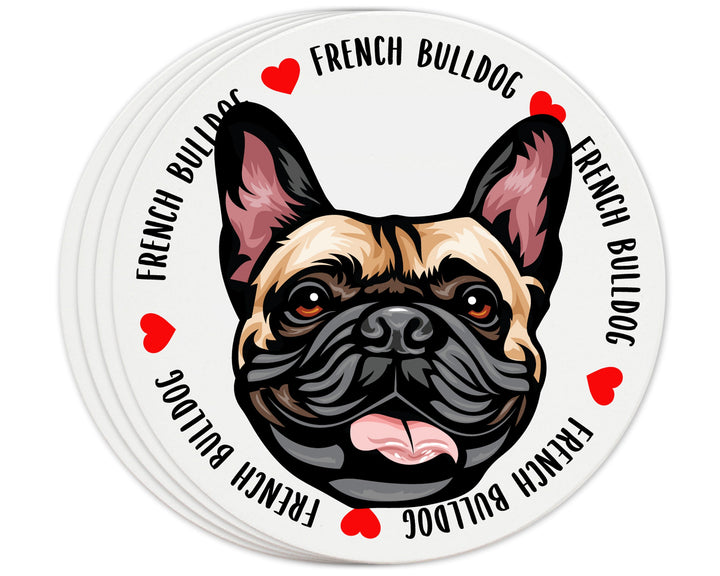 [Set of 4] 4 inch Round Premium Absorbent Ceramic Dog Lover Coasters - French Bulldog