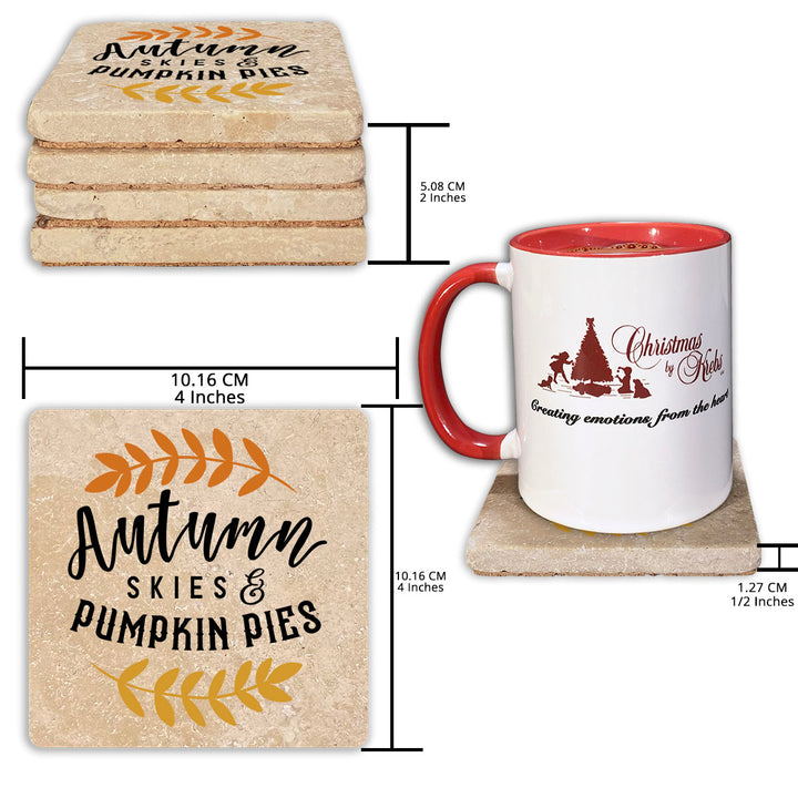 4" Absorbent Stone Fall Autumn Coasters, Autumn Skies And Pumpkin Pies, 2 Sets of 4, 8 Pieces
