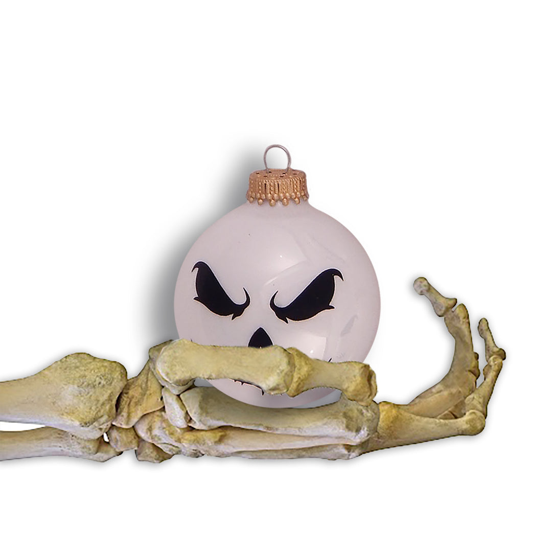 2 5/8" (67mm) Halloween Ball Ornaments Solid Porcelain White with Scary Faces 4/Box, 12/Case, 48 Pieces