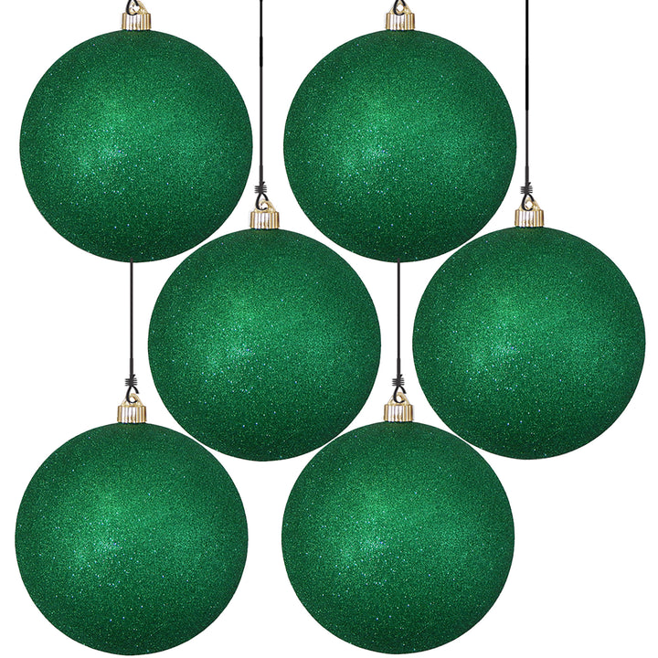 8" (200mm) Giant Commercial Pre-Wired Shatterproof Ball Ornament, Emerald Glitter, Case, 6 Pieces