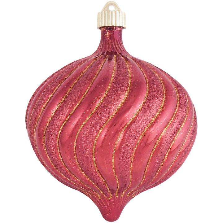 Christmas By Krebs 6" (150mm) Ornament, [12 Pieces], Commercial Grade Indoor and Outdoor Shatterproof Plastic, Water Resistant Decorated Onion Ornament (Sonic Red Swirled Onion with Stripes) - Christmas by Krebs Wholesale
