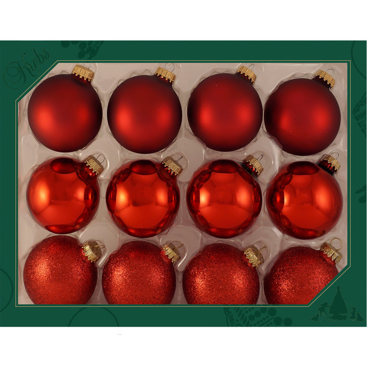 2 5/8" (67mm) Ball Ornaments, Red Romance Variety Set, 12/Box, 12/Case, 144 Pieces