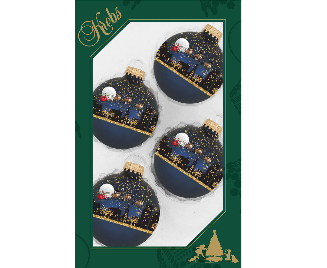 2 5/8" (67mm) Glass Ball Ornaments, Midnight Haze with Midnight Before Christmas, 4/Box, 12/Case, 48 Pieces