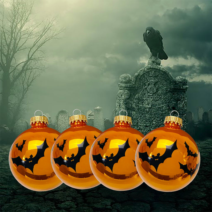 2 5/8" (67mm) Halloween Ball Ornaments Solid Orange Crush with Bats 4/Box, 12/Case, 48 Pieces