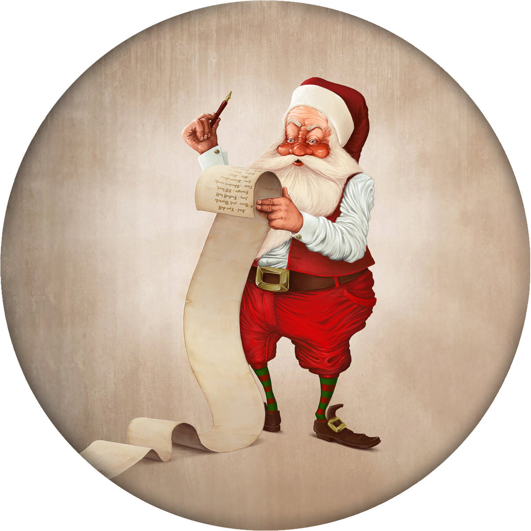 4 Inch Round Ceramic Coaster Set, Nostalgic Santa with Wish List, 2 Sets of 4, 8 Pieces
