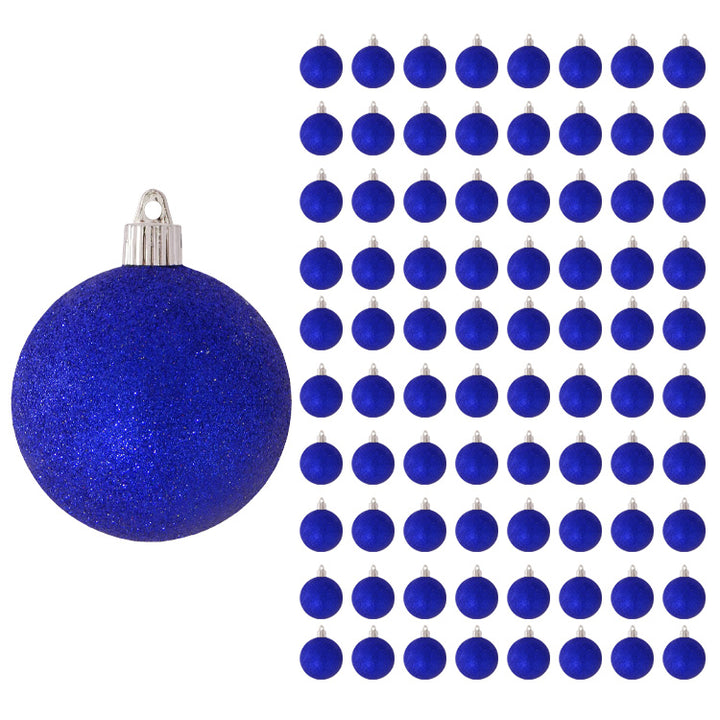 3 1/4" (80mm) Shatterproof Christmas Ball Ornaments, Dark Blue Glitter, 8 PIECES PER BAG. 10 BAGS PER CASE, 80 PIECES PER CASE.