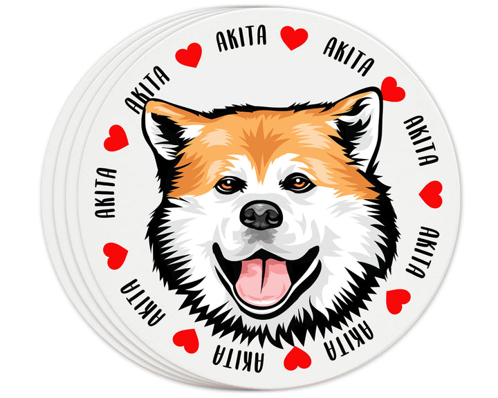[Set of 4] 4 inch Round Premium Absorbent Ceramic Dog Lover Coasters - Akita