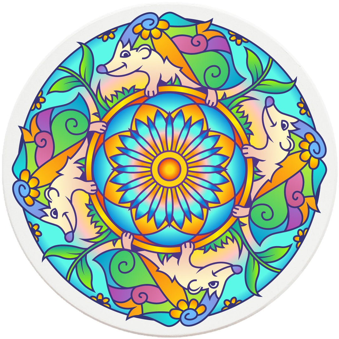 4" Round Ceramic Coasters - Mandala Hedgehog, 4/Box, 2/Case, 8 Pieces