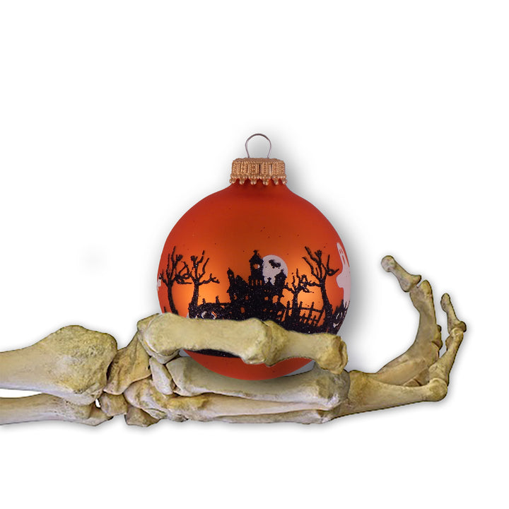 2 5/8" (67mm) Halloween Ball Ornaments Solid Wildfire Velvet with Graveyard Scenes 4/Box, 12/Case, 48 Pieces