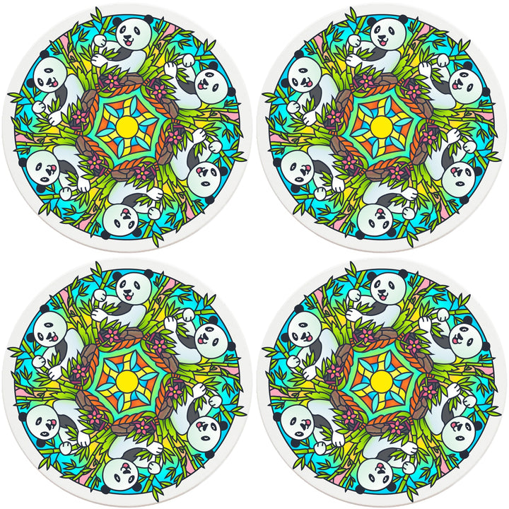 4" Round Ceramic Coasters - Mandala Panda, 4/Box, 2/Case, 8 Pieces