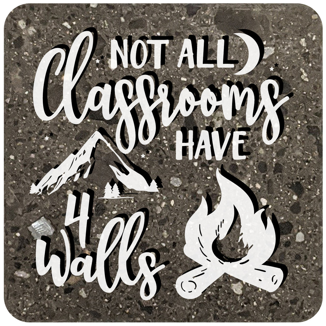 4" Square Black Stone Coaster - Not All Classrooms Have 4 Walls, 2 Sets of 4, 8 Pieces - Christmas by Krebs Wholesale