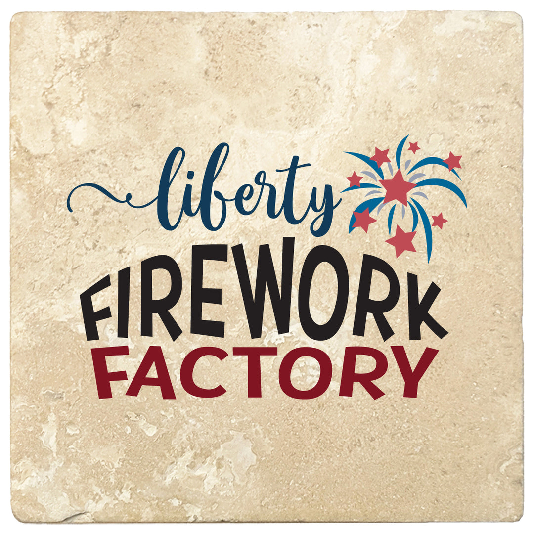 4 Inch Square Travertine Liberty Firework Factory, 2 Sets of 4, 8 Pieces - Christmas by Krebs Wholesale
