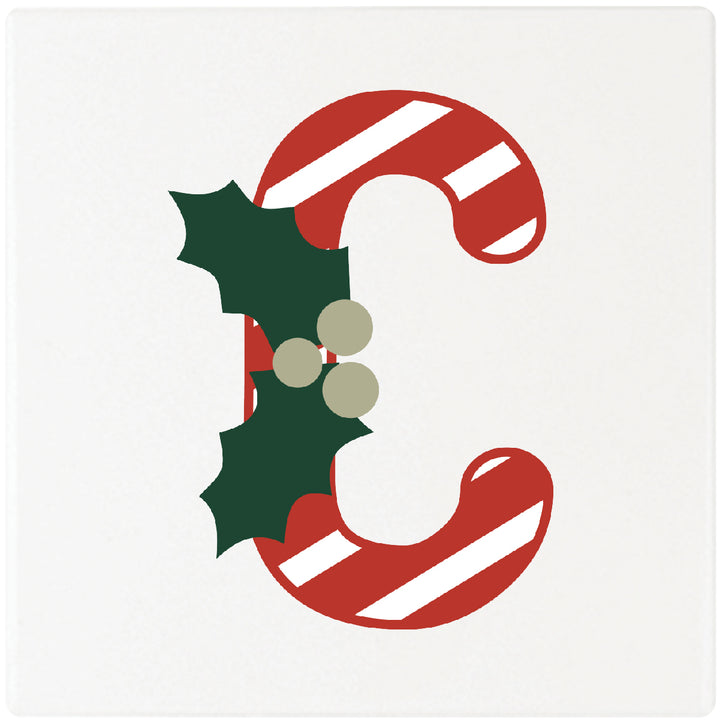 4" Absorbent Square Ceramic Monogram Coasters, Candy Cane Design, 2 Sets of 4, 8 Pieces - Christmas by Krebs Wholesale