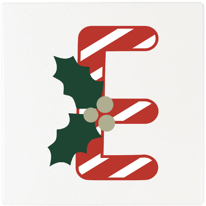 4" Absorbent Square Ceramic Monogram Coasters, Candy Cane Design, 2 Sets of 4, 8 Pieces - Christmas by Krebs Wholesale