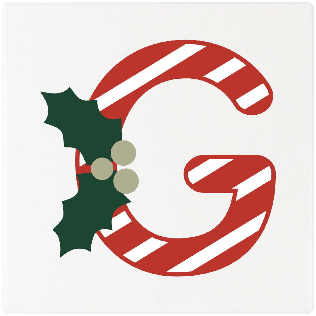 4" Absorbent Square Ceramic Monogram Coasters, Candy Cane Design, 2 Sets of 4, 8 Pieces - Christmas by Krebs Wholesale