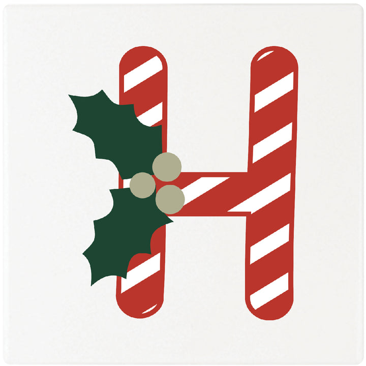 4" Absorbent Square Ceramic Monogram Coasters, Candy Cane Design, 2 Sets of 4, 8 Pieces - Christmas by Krebs Wholesale