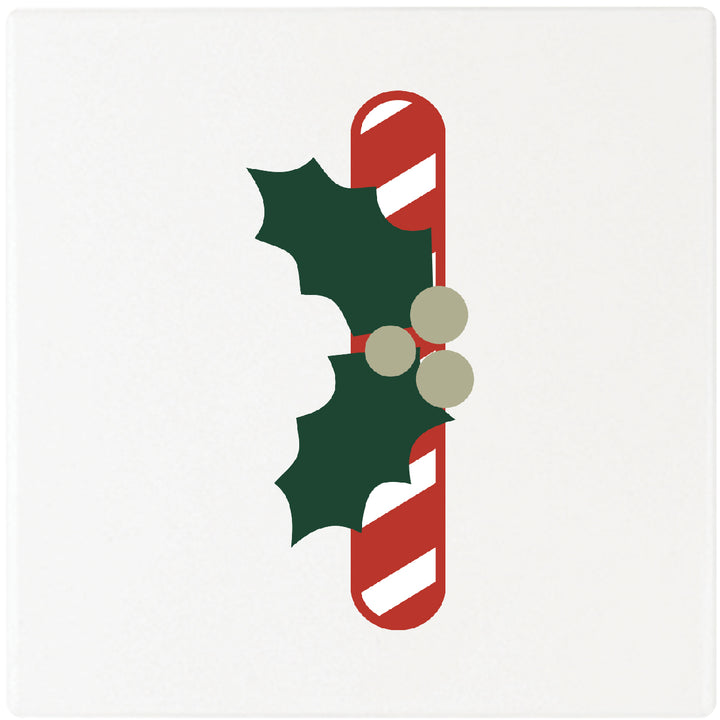 4" Absorbent Square Ceramic Monogram Coasters, Candy Cane Design, 2 Sets of 4, 8 Pieces - Christmas by Krebs Wholesale