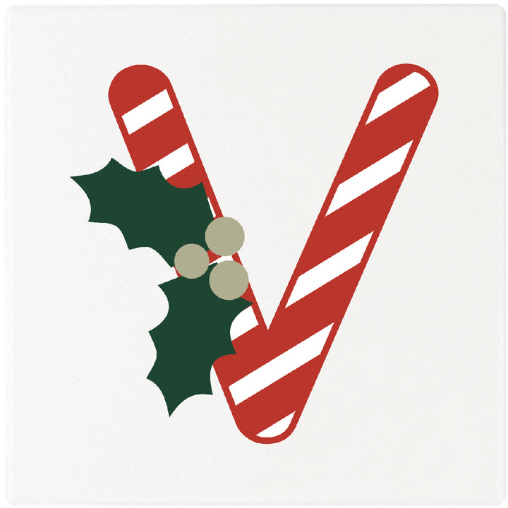 4" Absorbent Square Ceramic Monogram Coasters, Candy Cane Design, 2 Sets of 4, 8 Pieces - Christmas by Krebs Wholesale
