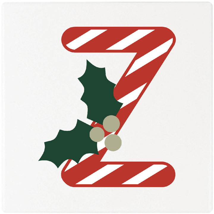 4" Absorbent Square Ceramic Monogram Coasters, Candy Cane Design, 2 Sets of 4, 8 Pieces - Christmas by Krebs Wholesale