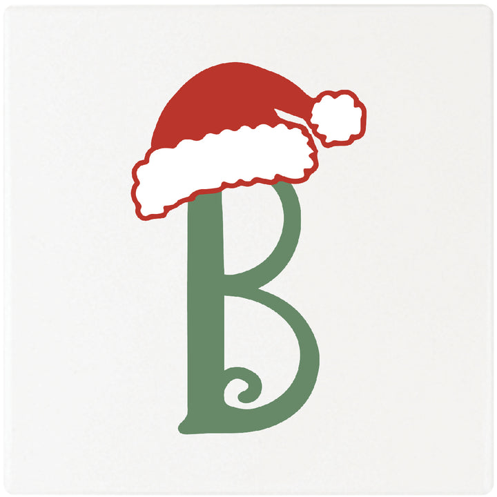 4" Absorbent Square Ceramic Monogram Coasters, Santa Hat Design, 2 Sets of 4, 8 Pieces - Christmas by Krebs Wholesale