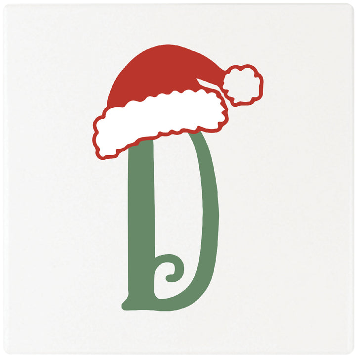 4" Absorbent Square Ceramic Monogram Coasters, Santa Hat Design, 2 Sets of 4, 8 Pieces - Christmas by Krebs Wholesale