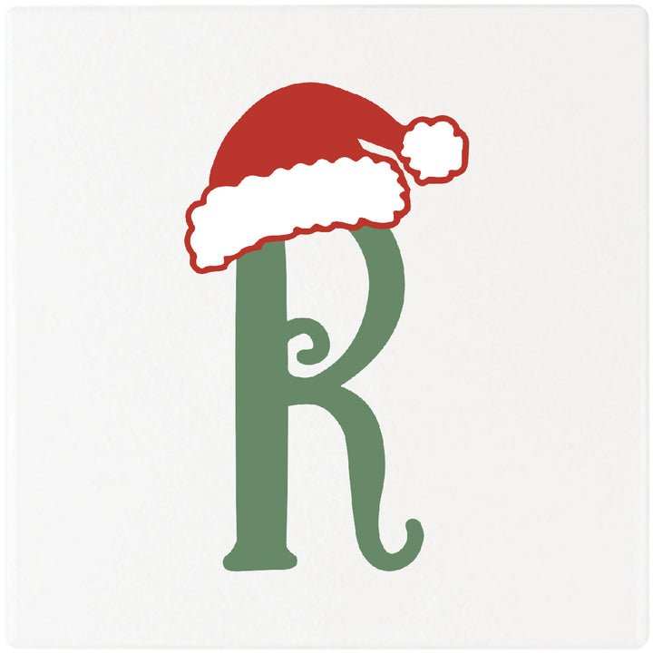 4" Absorbent Square Ceramic Monogram Coasters, Santa Hat Design, 2 Sets of 4, 8 Pieces - Christmas by Krebs Wholesale