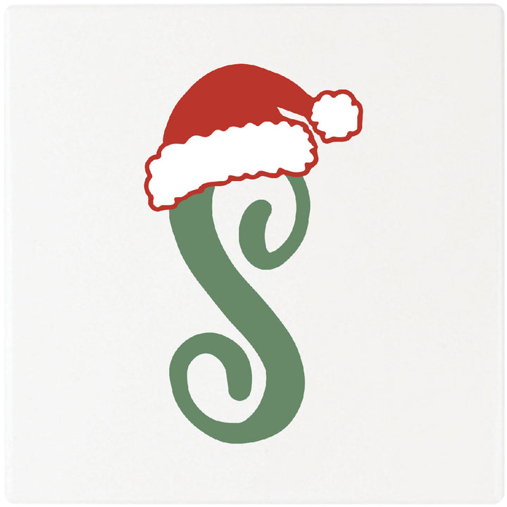 4" Absorbent Square Ceramic Monogram Coasters, Santa Hat Design, 2 Sets of 4, 8 Pieces - Christmas by Krebs Wholesale