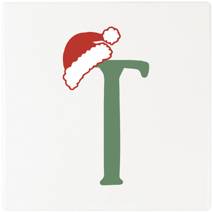 4" Absorbent Square Ceramic Monogram Coasters, Santa Hat Design, 2 Sets of 4, 8 Pieces - Christmas by Krebs Wholesale