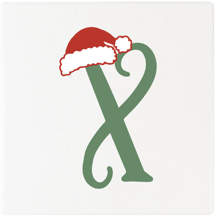 4" Absorbent Square Ceramic Monogram Coasters, Santa Hat Design, 2 Sets of 4, 8 Pieces - Christmas by Krebs Wholesale